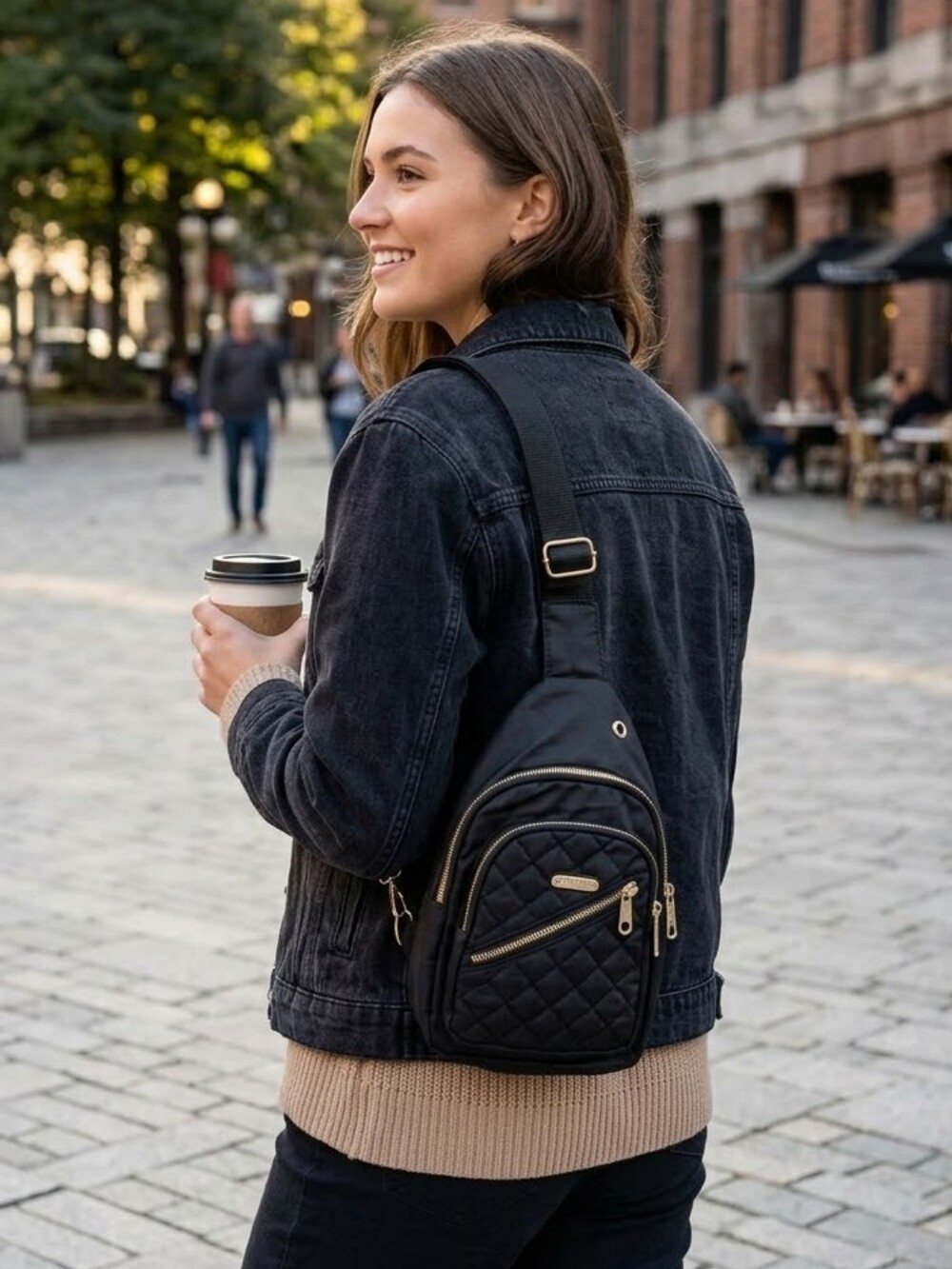 Black Quilted Crossbody Sling Bag - Unbranded -